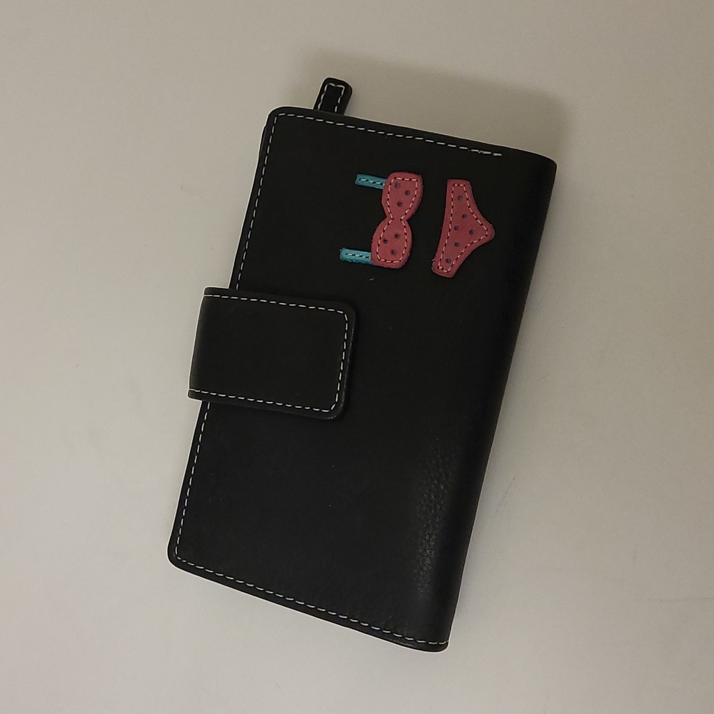 Genuine Leather Bikini Wallet Tri-Fold Black Leather Pink Blue Bikini Women's OS
